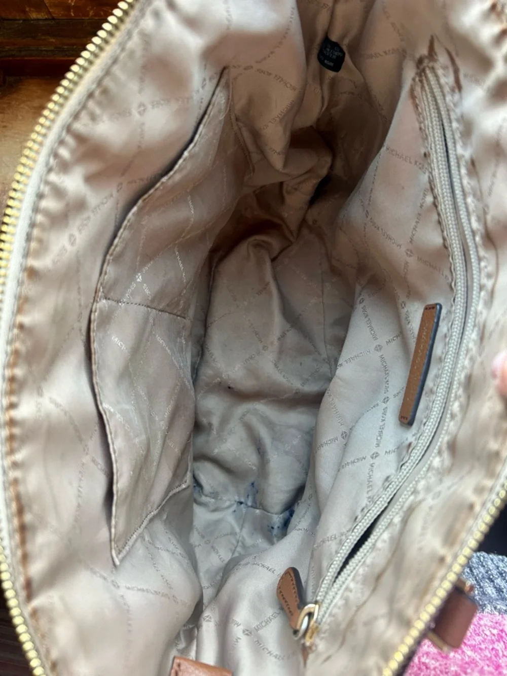 Michael Kors Charlotte Leather Top Zip Bag in Vanilla w/ Goldtone Hardware